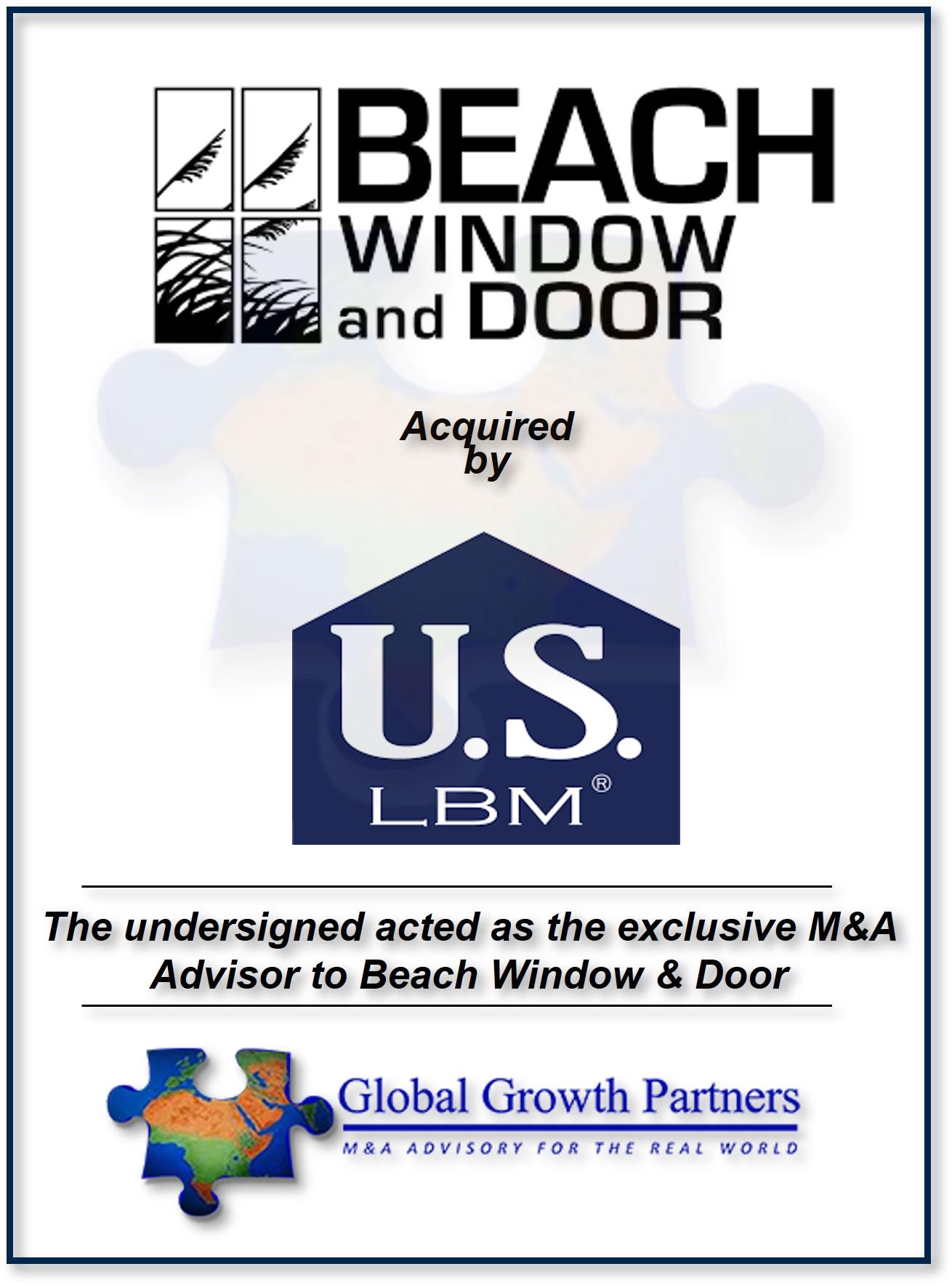 Global Growth Partners Acts as Exclusive Advisor to Beach Window & Door